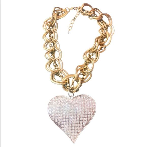Artisan Beautiful HUGE Rhinestone Heart Necklace - Picture 1 of 5